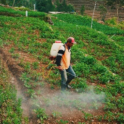 Homme propageant des pesticides 