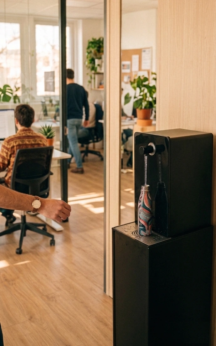Fontaine à eau sur réseau dans un open-space d'entreprise