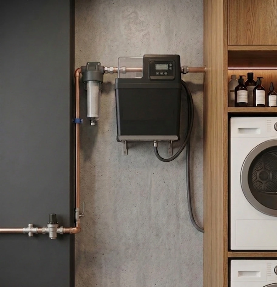 Adoucisseur d'eau compact sans électricité mural