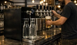 Fontaine à eau autonome pendant que le barman sert des bières