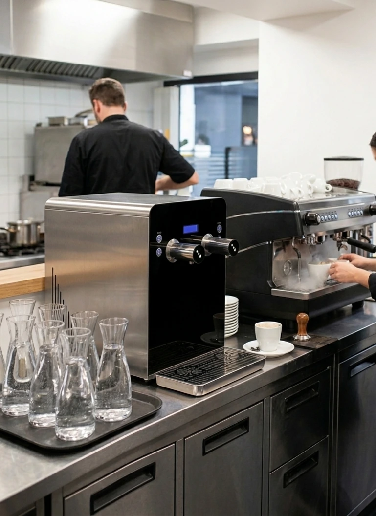 Fontaine à eau volumétrique dans une cuisine